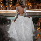 Robes de mariée sexy dos nu, nouveauté 2023, manches longues, col V, coupe trapèze, dentelle appliquée, tulle, vestidos de novia 