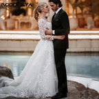 Robes de mariée sexy dos nu, nouveauté 2023, manches longues, col V, coupe trapèze, dentelle appliquée, tulle, vestidos de novia 