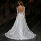 Robes de mariée sexy dos nu, nouveauté 2023, manches longues, col V, coupe trapèze, dentelle appliquée, tulle, vestidos de novia 