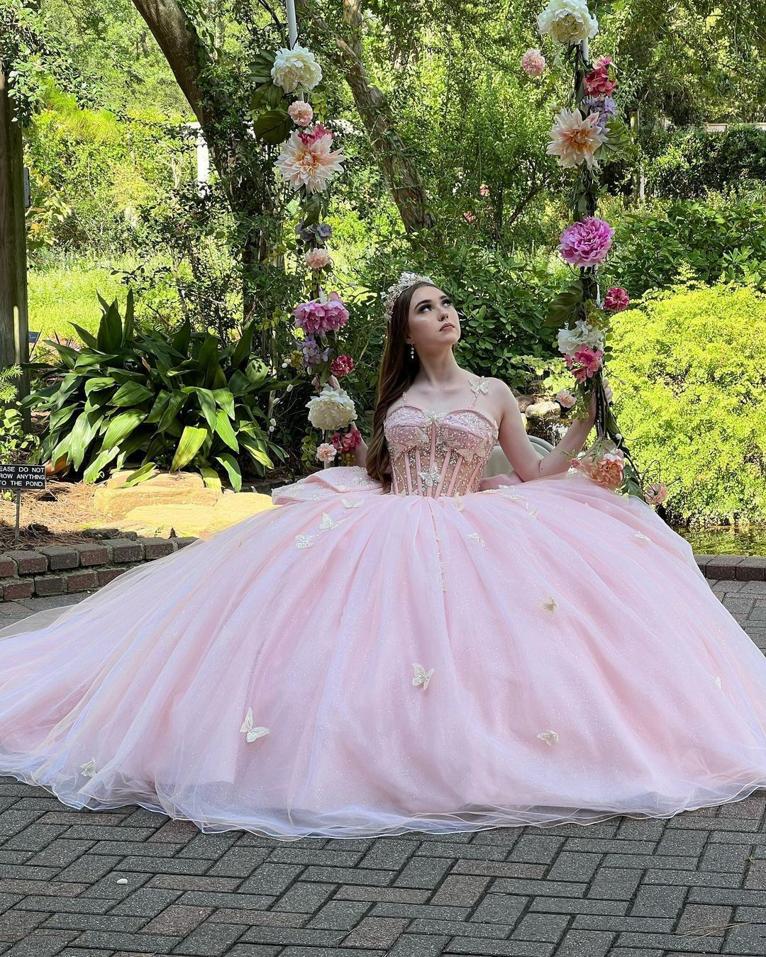 Vestido rosa glamuroso para quinceañera, vestido de baile rosa con mariposas, vestido de princesa de tul rosa Y2336