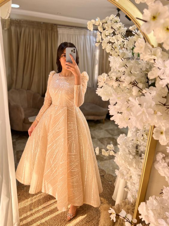 Vestido de noche de lentejuelas corte A para mujer musulmana Y6991