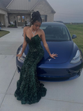 Green Strapless Sequined Mermaid Prom Dress Evening Gown Y6511