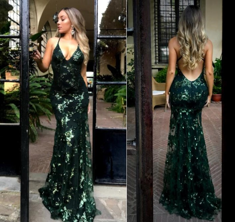 Vestido de fiesta verde con lentejuelas, nuevo diseño, vestido de noche brillante Y6652
