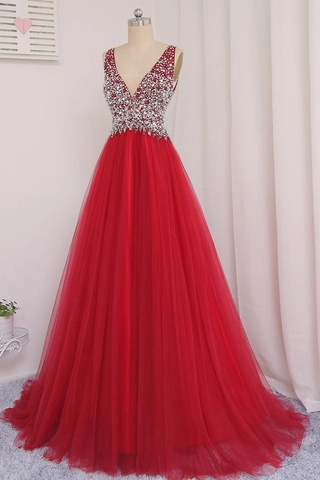 Robe de bal à col en V, jupe en tulle, robe de soirée, robe de remise de diplôme, robe de cérémonie, robe pour bal de fin d'année, robe pour occasion spéciale Y792