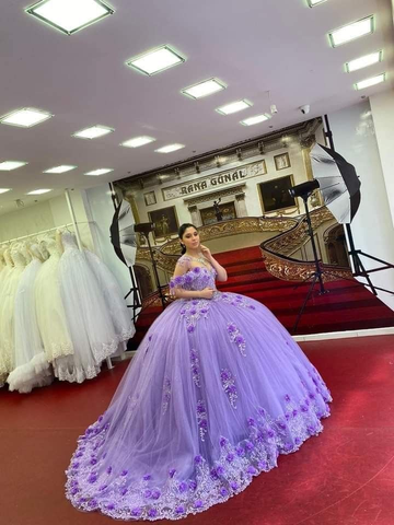 Robe de quinceañera lilas clair à épaules dénudées, robe de bal luxueuse, robe pour les 15 ans (Y4800)