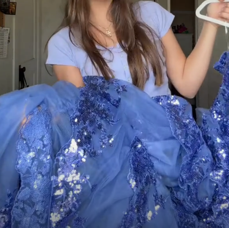 Vestido de noche de tul azul brillante con lentejuelas y capas, vestido de fiesta formal con abertura Y7961