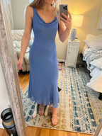 Vestido de fiesta sencillo de gasa azul, vestido de noche azul, vestido de playa azul Y4619