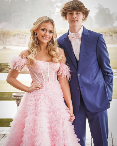 Vestido de noche de tul rosa con volantes, vestido de graduación de tul, corsé de tul, vestido de noche de tul Y6093