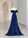 Vestido de noche corte A, elegante, formal, sin mangas, con hombros descubiertos, lentejuelas brillantes Y5789