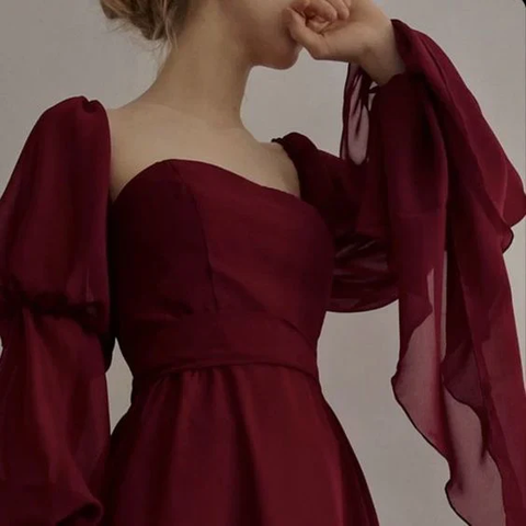 Vintage Romantic A-Line Burgundy Prom Dress Evening Dress Y7583
