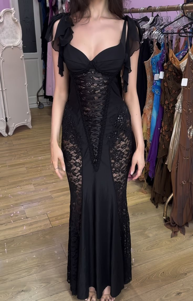 Robe de soirée sirène longue en dentelle noire sexy Y7821