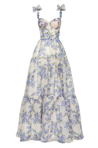 Robe de soirée de bal trapèze en mousseline à motif floral spécial Y6721