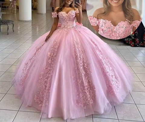 Vestido de baile morado con hombros descubiertos y apliques de tul, vestido para quinceañera Y5472