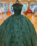 Vestido de princesa verde para quinceañera, fiesta de 15 años, flores 3D, apliques de encaje, cuentas de cristal, lentejuelas, vestido de cumpleaños Y606