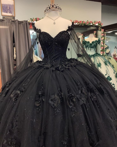 Vestidos de quinceañera de baile negro con flores, vestidos de 16 años Y5753