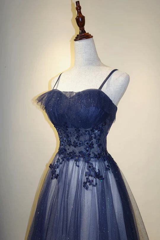 Robe de soirée longue élégante à bretelles en tulle dégradé, robe de bal en tulle trapèze Y1807
