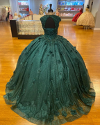 Vestido de princesa verde para quinceañera, fiesta de 15 años, flores 3D, apliques de encaje, cuentas de cristal, lentejuelas, vestido de cumpleaños Y606