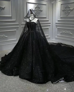 Vestido de baile de princesa negro brillante sin tirantes con lentejuelas Y56