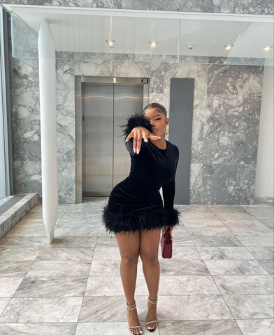 Sexy Black Homecoming Dress with Long Sleeves Black Party Dress Y2515