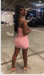 Vestido rosa sin mangas con tirantes finos, vestido sexy rosa para fiesta de bienvenida Y835