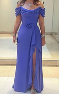 Vestido de madrina de la novia color lavanda con abertura lateral, vestido de invitada de boda plisado, escote de hombros descubiertos, vestido de noche de gasa corte A Y6050