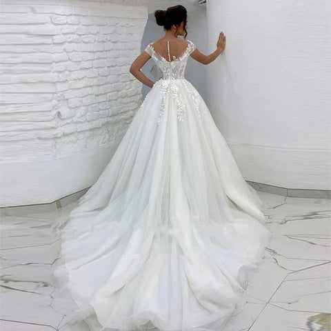 Ramanda Elegant V-Neck Sleeveless Wedding Dress For Bride 2023  A-Line Floral Lace Appliques Buttons Back  Vestido De Novia