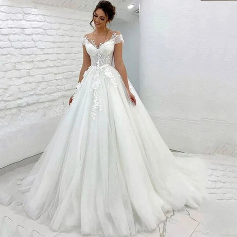 Ramanda Elegant V-Neck Sleeveless Wedding Dress For Bride 2023  A-Line Floral Lace Appliques Buttons Back  Vestido De Novia