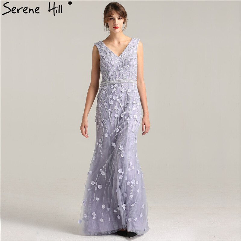 On Sale No Return No Refund Sale Real Photo Deep-V Sexy Evening Dress Long Beading Pearls Tulle Sleeveless Mermaid Party Evening Dress 2025 LA6255