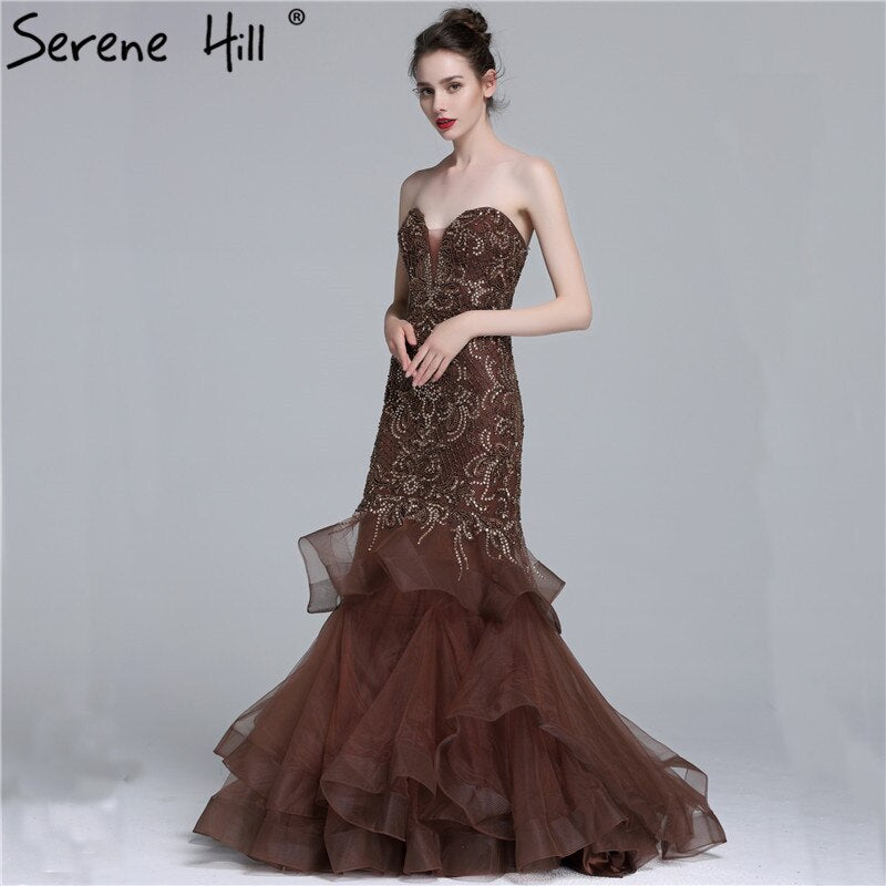 On Sale no return no refundSale Real Photo Long Elegant Evening Dress 2025 Sexy Strapless Beading Mermaid Evening Party Dress New Style LA6102