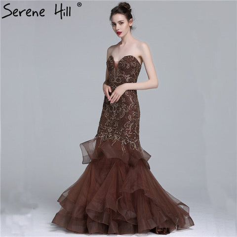 On Sale no return no refundSale Real Photo Long Elegant Evening Dress 2025 Sexy Strapless Beading Mermaid Evening Party Dress New Style LA6102