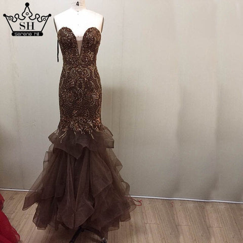 On Sale no return no refundSale Real Photo Long Elegant Evening Dress 2025 Sexy Strapless Beading Mermaid Evening Party Dress New Style LA6102