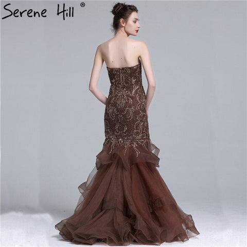 On Sale no return no refundSale Real Photo Long Elegant Evening Dress 2025 Sexy Strapless Beading Mermaid Evening Party Dress New Style LA6102