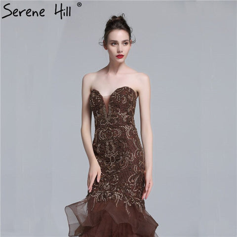 On Sale no return no refundSale Real Photo Long Elegant Evening Dress 2025 Sexy Strapless Beading Mermaid Evening Party Dress New Style LA6102