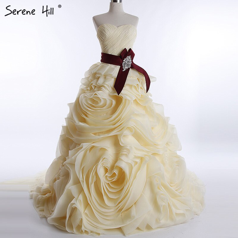 Real photo 2025  Brand Design Robe De Mariage Bridal  Wedding Dress Ruffles Beading Crystal  Burgundy Wedding Dress HM6681