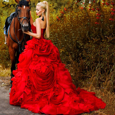 Real photo 2025  Brand Design Robe De Mariage Bridal  Wedding Dress Ruffles Beading Crystal  Burgundy Wedding Dress HM6681