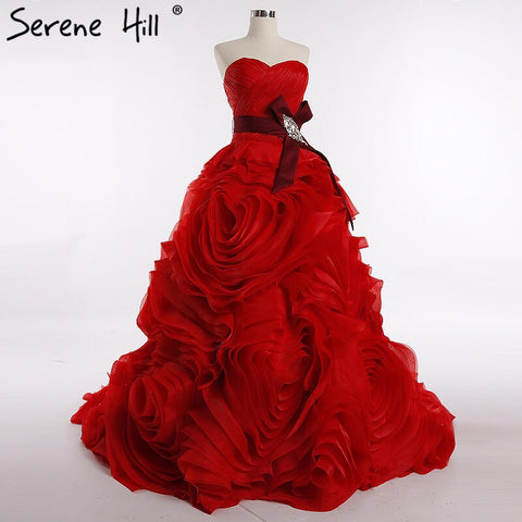 Real photo 2025  Brand Design Robe De Mariage Bridal  Wedding Dress Ruffles Beading Crystal  Burgundy Wedding Dress HM6681