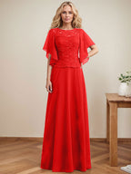 Vestido de novia de corte A, escote redondo, ilusión, largo hasta el suelo, de encaje y gasa con lentejuelas. 