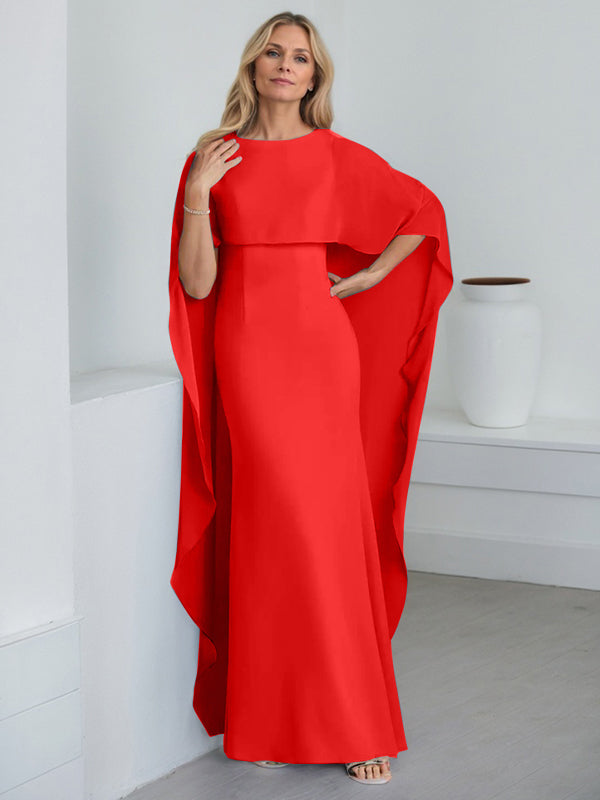 Vestido de gasa de corte recto, largo hasta el suelo, para la madre de la novia, con volantes en cascada. 