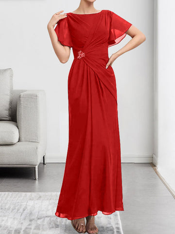 A-line Scoop Ankle-Length Chiffon Mother of the Bride Dress With Beading Pleated