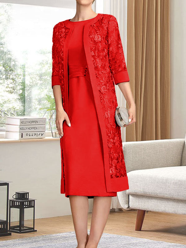 Vestido de gasa corte recto/columna hasta la rodilla para la madre de la novia con lentejuelas plisadas