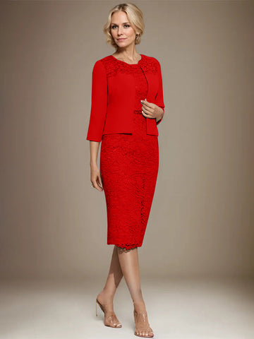 Robe fourreau/colonne en mousseline de soie et dentelle, longueur genou, ornée de perles, pour la mère de la mariée 