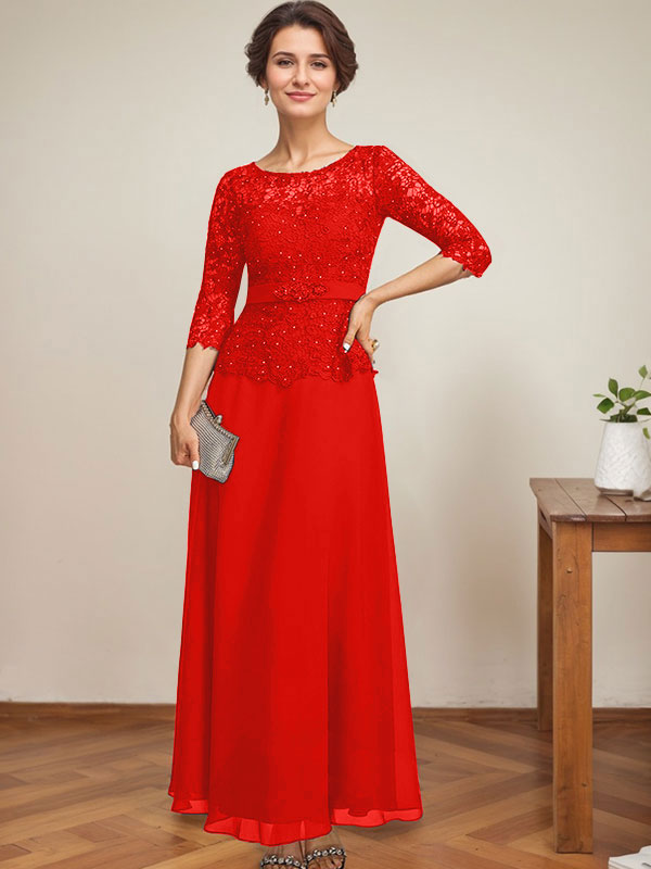 Vestido de novia corte A, escote redondo ilusión, largo hasta el tobillo, de gasa y encaje, con pedrería y detalles de diamantes de imitación. 