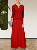 Robe jupe-veste en dentelle pailletée et satin avec veste ouverte