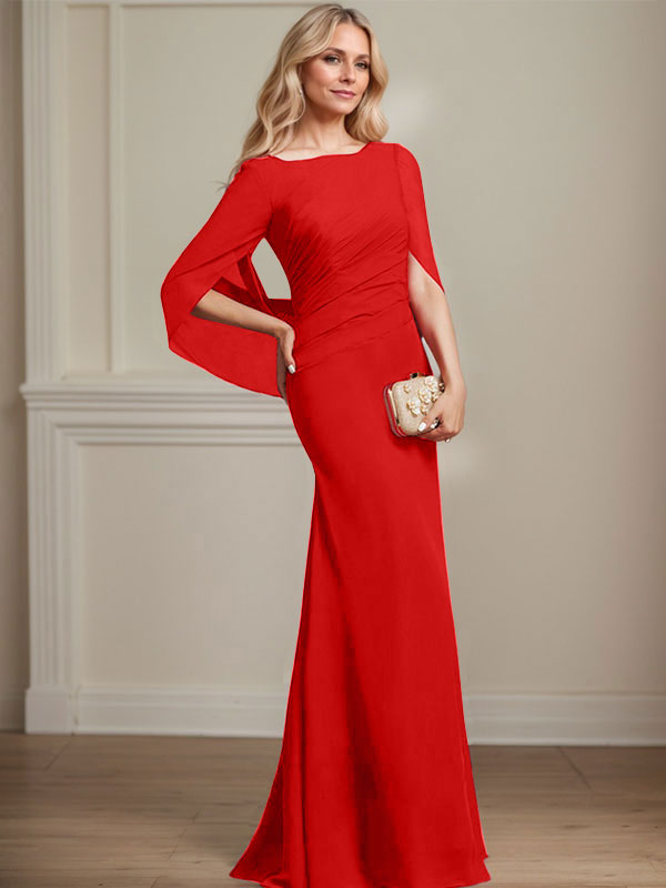 Vestido de chifón hasta el suelo, corte sirena/trompeta, para la madre de la novia, con pliegues 