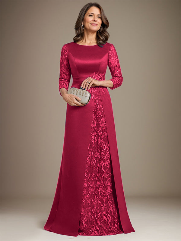 Vestido de novia de corte A, escote redondo, largo hasta el suelo, de satén de encaje, con apliques, para la madre de la novia. 