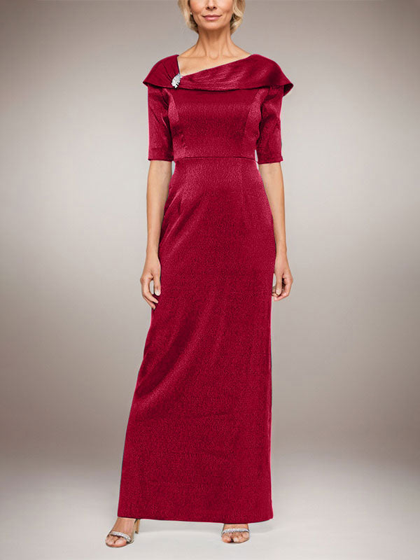Robe longue fourreau scintillante avec revers à poignets et manches coudes 