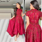 Red Asymmetrical Luxury Lace Evening Dresses 2025 Sleeveless Sexy Beading Cryastal Formal Dress LA70227