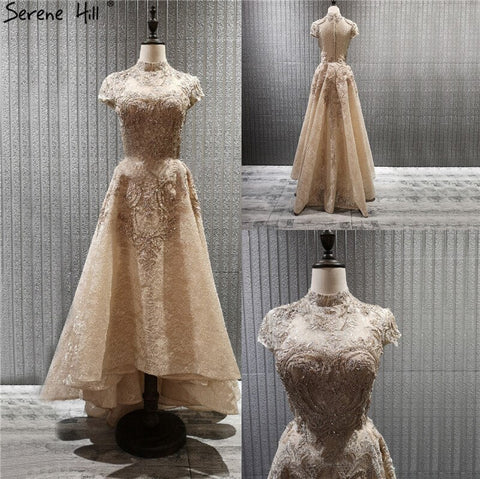 Red Asymmetrical Luxury Lace Evening Dresses 2025 Sleeveless Sexy Beading Cryastal Formal Dress LA70227