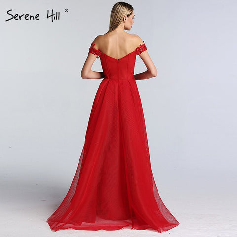 Robe de soirée sexy rouge luxueuse à paillettes et perles, épaules dénudées, dernière collection Dubaï, LA60792 
