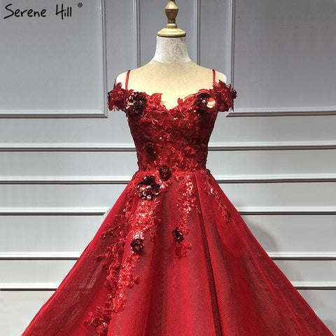 Robe de soirée sexy rouge luxueuse à paillettes et perles, épaules dénudées, dernière collection Dubaï, LA60792 